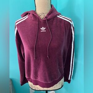 #64 NWOT adidas Long Sleeve Pullover Velour Drawstring Hoodie Size Small